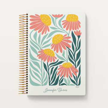 6x9 Self Care Planner - Artful Flowers Pink Green Orange
