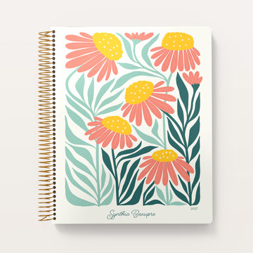 8.5x11 Weekly Planner - Artful Flowers Pink Green Orange