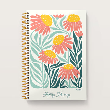 6x9 Notebook/Journal - Artful Flowers Pink Green Orange