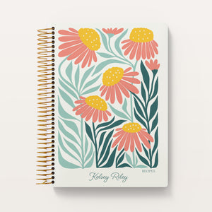 
                  
                    Artful Flowers Pink Green Orange cover on a personalized Posy recipe book
                  
                