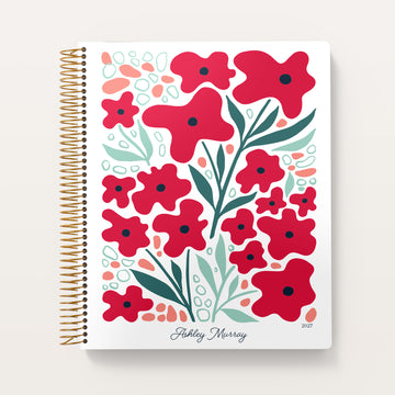 8.5x11 Monthly Planner - Artful Flowers Red Flowers