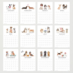 
                  
                    Overview of the month designs in the Loyal Companions wall calendar
                  
                