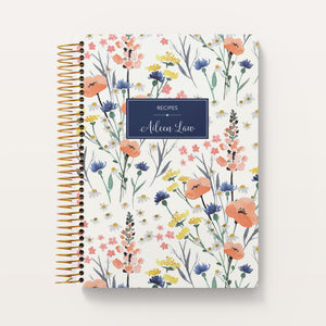 
                  
                    Field Flowers Blue cover on a personalized Posy recipe book
                  
                