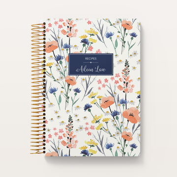 Personalized Recipe Book - Field Flowers Blue
