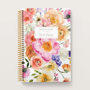 
                  
                    Flirty Florals Colorful cover on a 6×9 Posy budget planner
                  
                