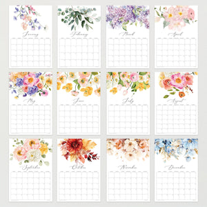 
                  
                    Overview of the month designs in the Flirty Florals wall calendar
                  
                
