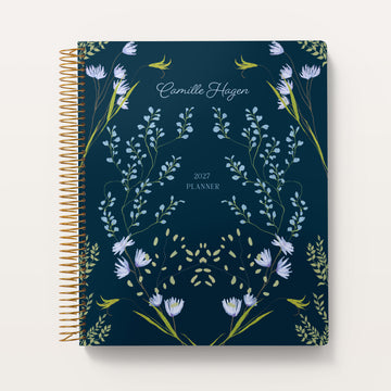 8.5x11 Teacher Planner - Flower Frame Blue