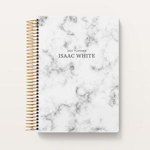 
                  
                    Gray Marble cover on a 6×9 Posy planner
                  
                