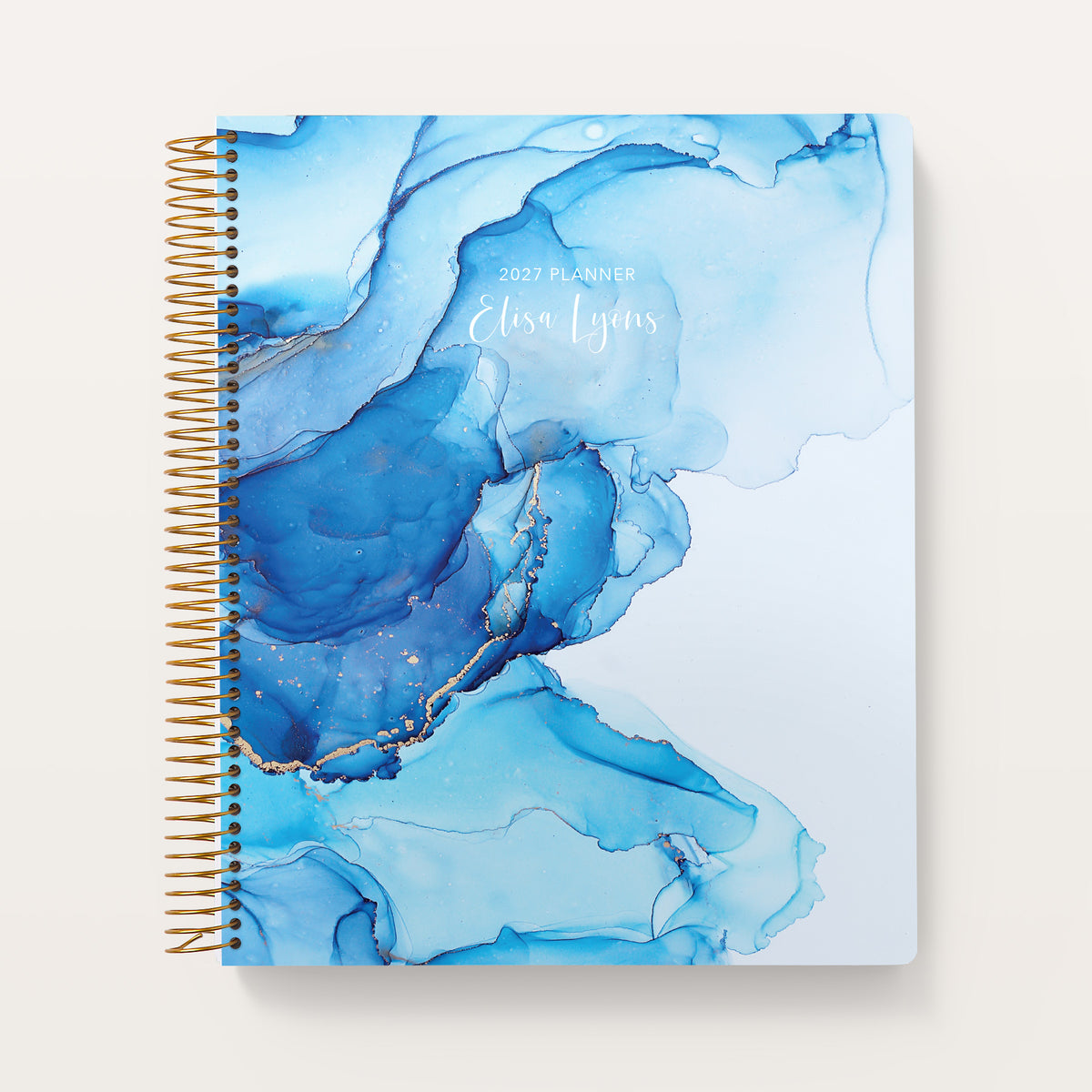 Blue Abstract Ink cover on an 8.5×11 Posy planner