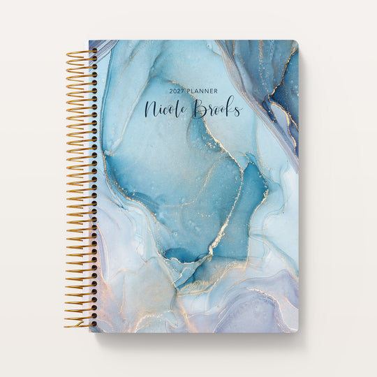 6x9 Weekly Planner - Aqua Gold Abstract Ink