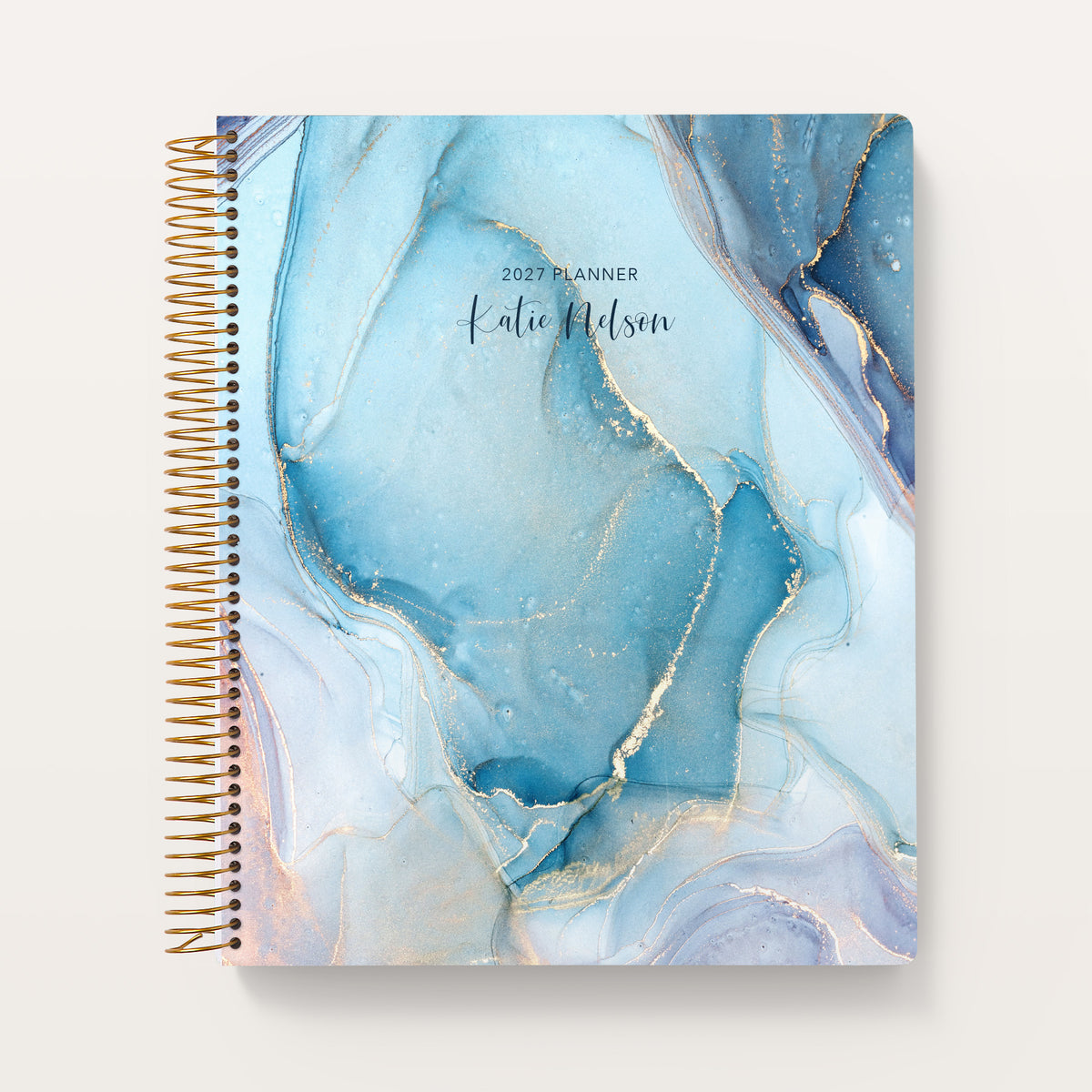 Aqua Gold Abstract Ink cover on an 8.5×11 Posy planner