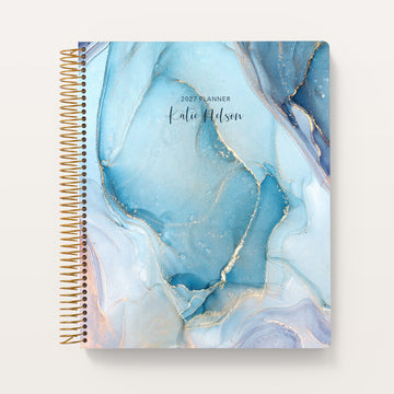 8.5x11 Teacher Planner - Aqua Gold Abstract Ink