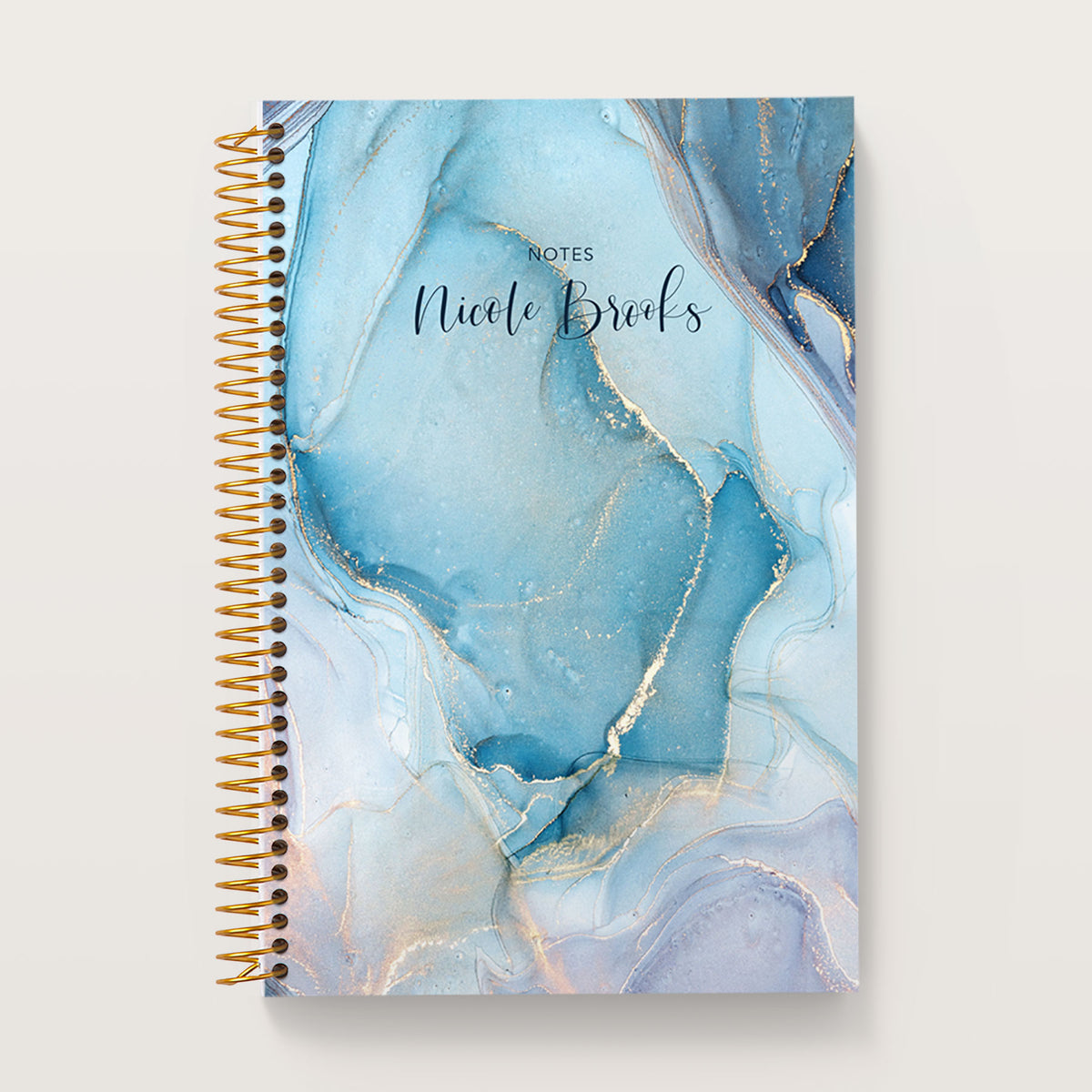 Aqua Gold Abstract Ink cover on a 6×9 Posy notebook