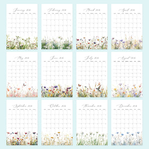 
                  
                    Overview of the month designs in the Meadow Floral wall calendar
                  
                