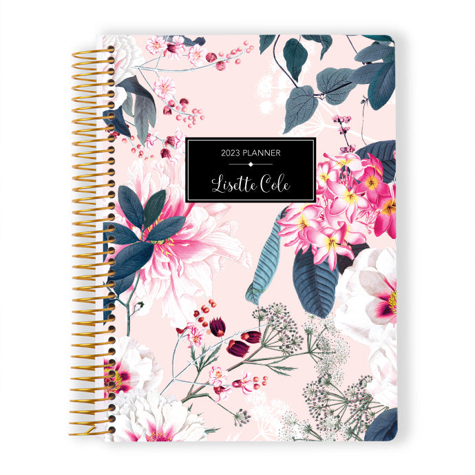6x9 Monthly Planner - Pink Blue Elegant Floral
