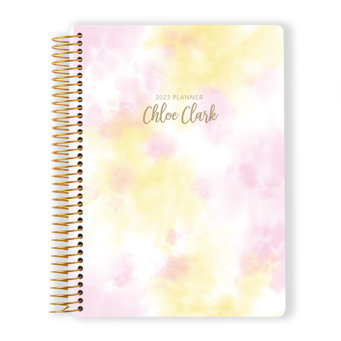 6x9 Monthly Planner - Pink Yellow Splatter Tie Dye