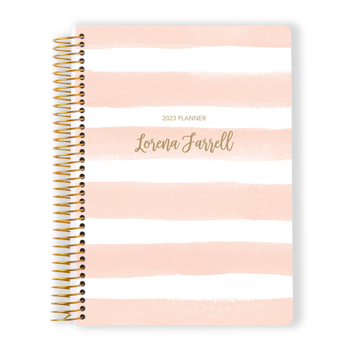 6x9 Monthly Planner - Pink Watercolor Stripes