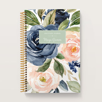 6x9 Gratitude Journal - Navy Blush Roses