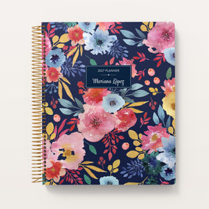 
                  
                    Navy Blue Pink Watercolor Floral cover on an 8.5×11 Posy planner
                  
                