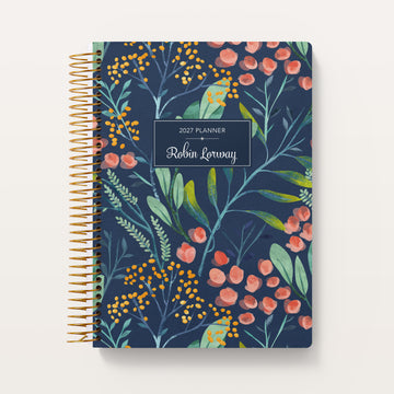 6x9 Monthly Planner - Navy Watercolor Floral