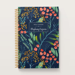 
                  
                    Navy Watercolor Floral cover on a 6×9 Posy meal planner
                  
                