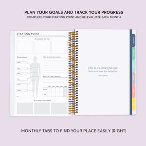 
                  
                    Goal planning and progress tracking pages in a 6×9 Posy self-care planner
                  
                