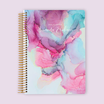 Self Care Planner - Pink Blue Abstract Ink