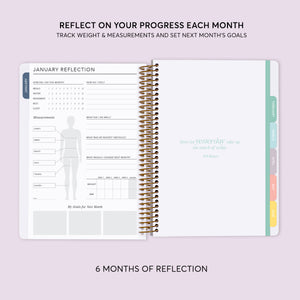 
                  
                    Monthly reflection pages in a 6×9 Posy self-care planner
                  
                