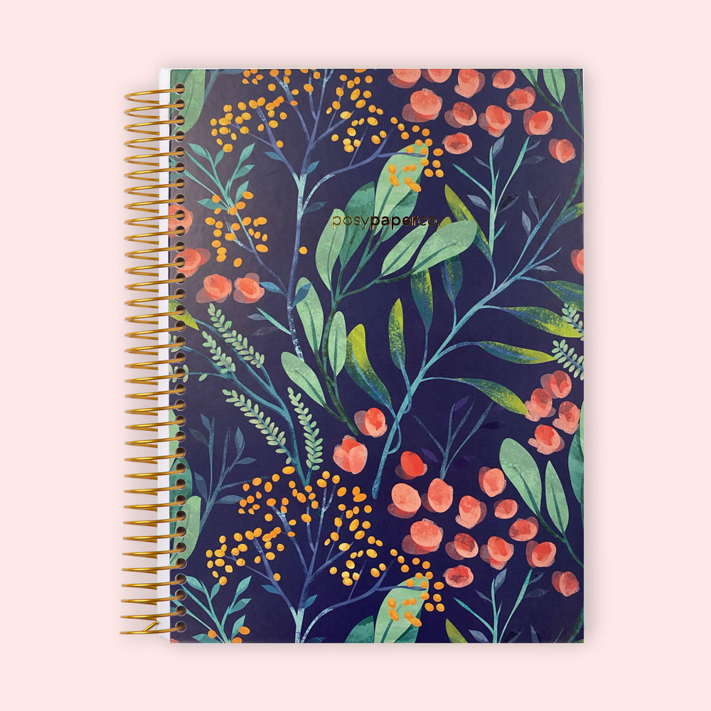 6x9 Hardcover Weekly Planner - Navy Watercolor Floral