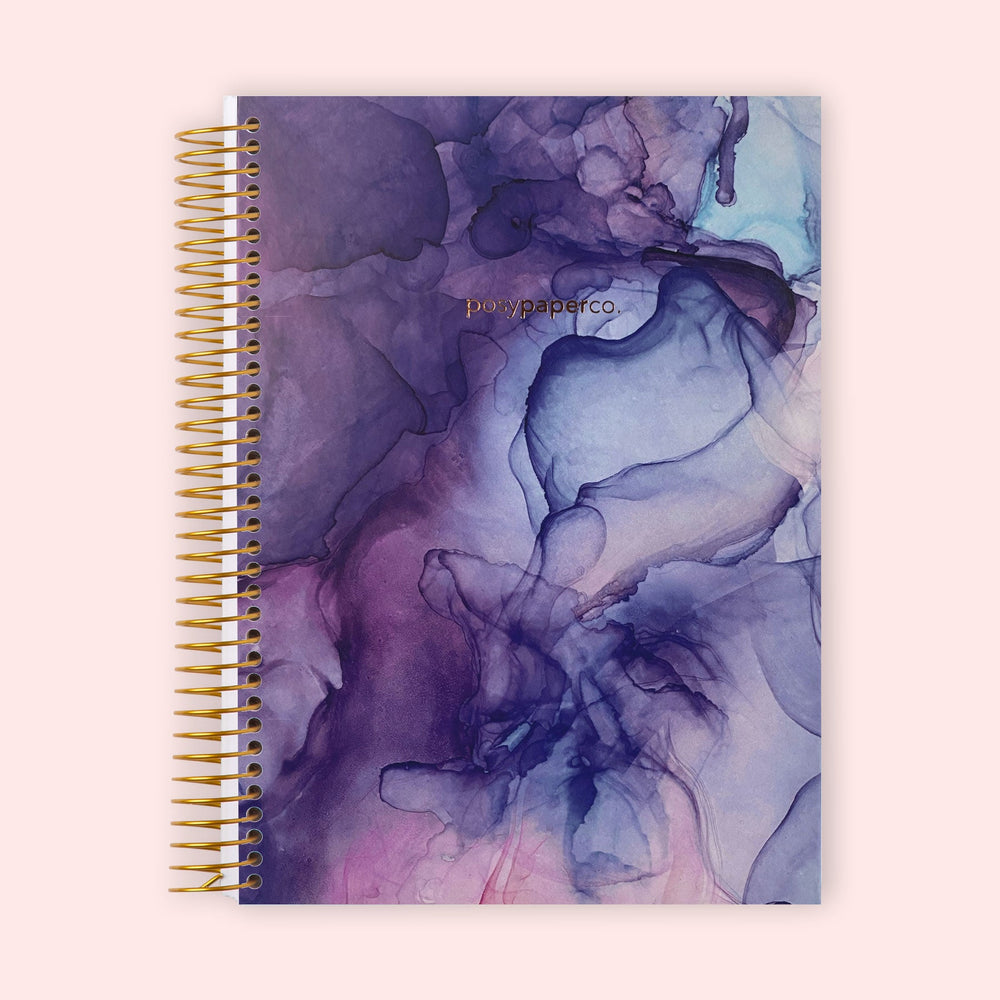 6x9 Hardcover Monthly Planner - Purple Flowing Ink