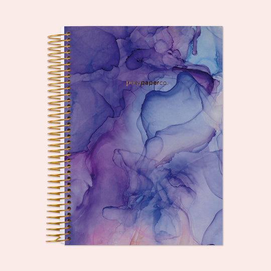 6x9 Hardcover Monthly Planner - Purple Flowing Ink