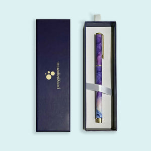 
                  
                    Posy Paper Co purple blue flowing ink rollerball point pen with matching gift box.
                  
                