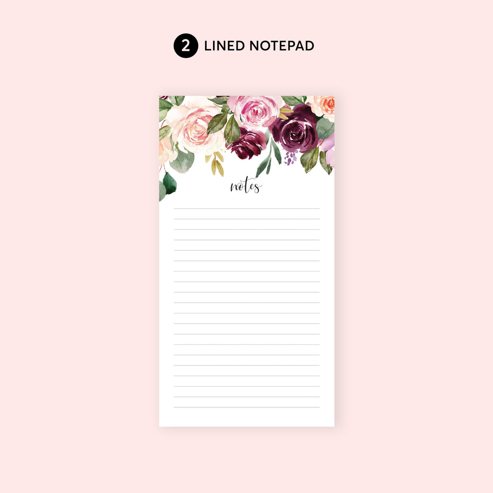 
                  
                    6x9 Weekly Planner and Lined Notepad Set - Plum Blush Roses
                  
                