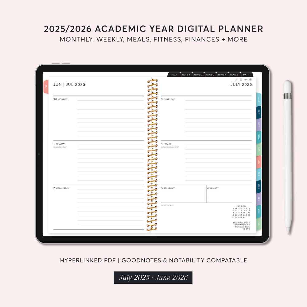 2025/2026 Academic Year - Digital Weekly Planner
