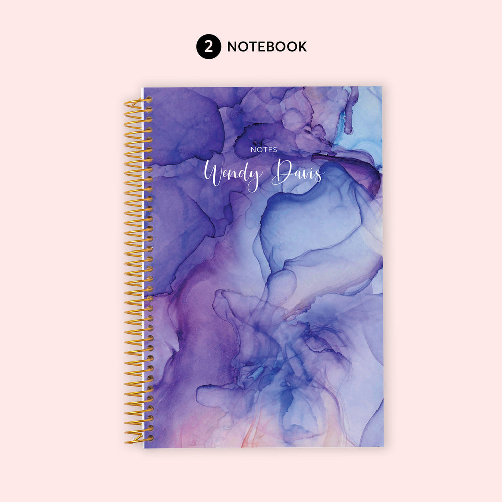 
                  
                    6x9 Weekly Planner, Notebook and Rollerball Pen Set - Purple Blue Flowing Ink
                  
                