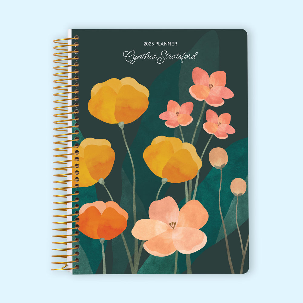 6x9 Monthly Planner - Abstract Florals Green Multicolor