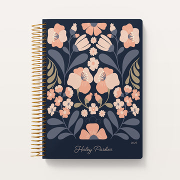 6x9 Daily Planner - Secret Garden Blue Pink