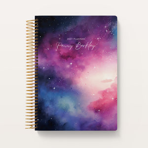 
                  
                    Space Galaxy Pink Blue cover on a 6×9 Posy planner
                  
                