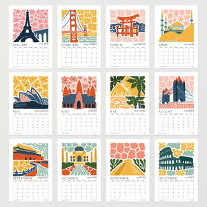 
                  
                    Overview of the month designs in the Travel wall calendar
                  
                