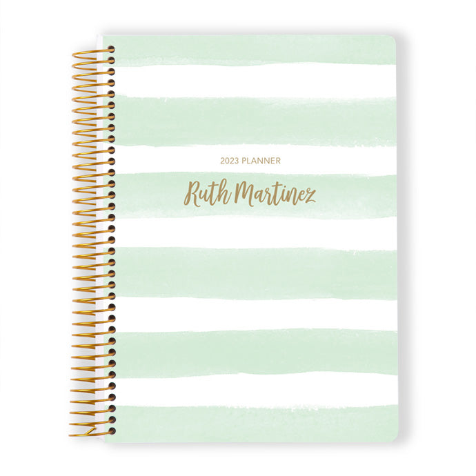 6x9 Weekly Planner - Mint Green Watercolor Stripes