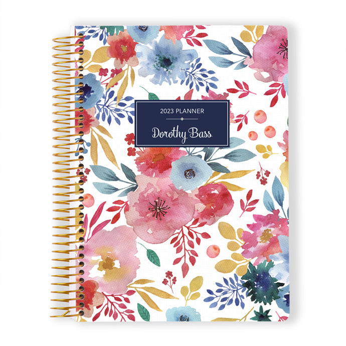 6x9 Weekly Planner - White Blue Pink Watercolor Floral