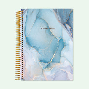 
                  
                    6×9 hardcover student planner with an Aqua Gold Abstract Ink cover and gold coil binding.
                  
                