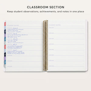 
                  
                    Teacher planner classroom section with lined pages for student observations and notes.
                  
                