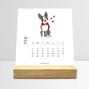 
                  
                    February Dog Breeds desk calendar card with a dog illustration
                  
                