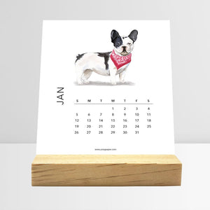 
                  
                    January Dog Breeds desk calendar card with a dog illustration
                  
                