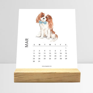 
                  
                    March Dog Breeds desk calendar card with a dog illustration
                  
                