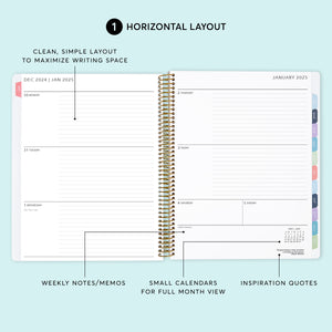 
                  
                    a spiral bound planner with the words horizontal layout
                  
                