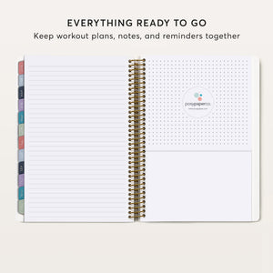 
                  
                    Fitness planner back pocket beside a lined notes page.
                  
                