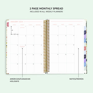 
                  
                    Two-page monthly calendar inside a 6×9 hardcover student planner
                  
                