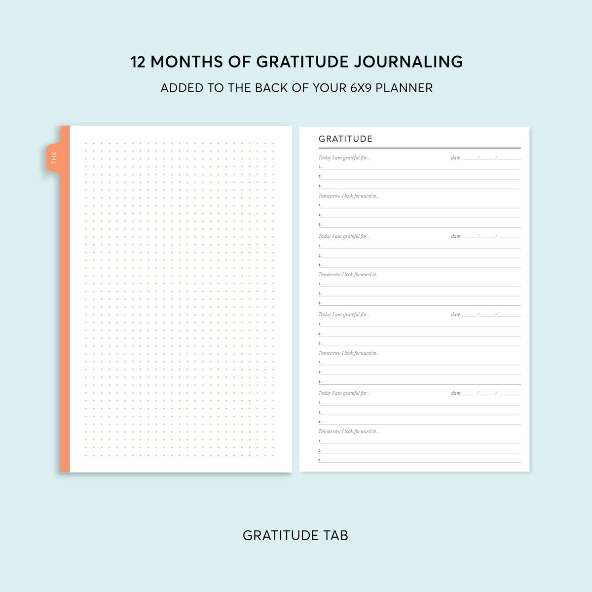Gratitude tab for the 6×9 gratitude planning section